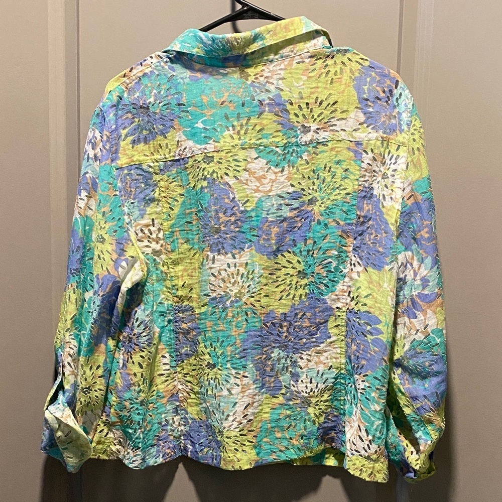 Ruby Rd Blue Green Textured Jacket Lightweight Button Up Layering Top 18 Artsy - Picture 11 of 12